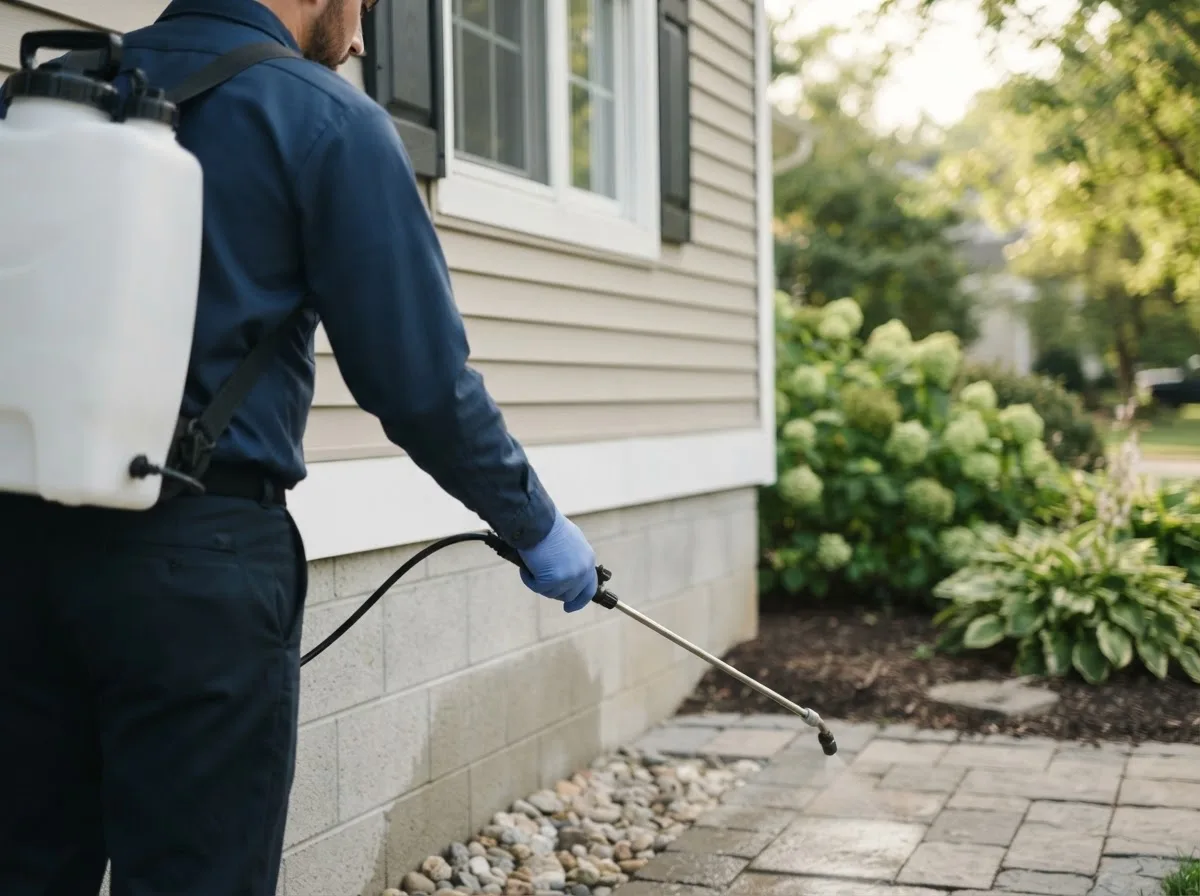 Pest control technician inspecting a home in Goodrich, ND